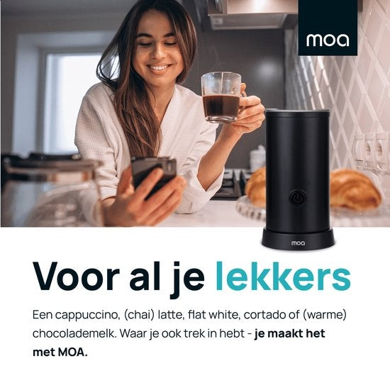 MOA Milchaufschäumer elektrisch - BPA-frei - zum Aufschäumen und Erhitzen - Schwarz - MF5B