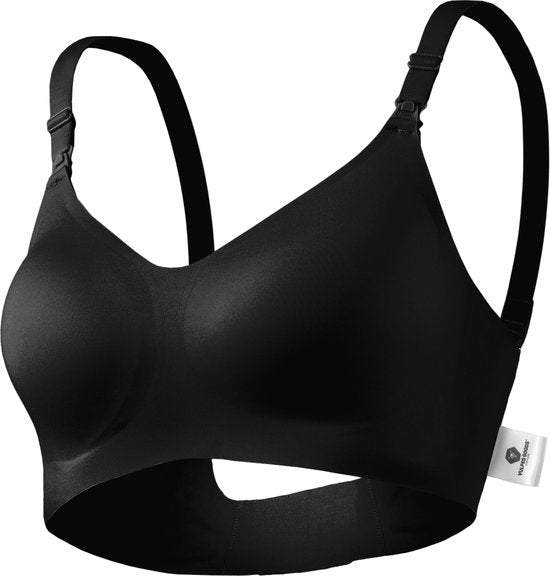 Vulpes Goods® BabyCare - Still-BH ohne Bügel - Umstands-BH - Nahtloser Still-BH - Schlaf-BH - verstellbare Träger - ultraweiches Material - herausnehmbare Polsterung - vorne mit Klappe - nützlich beim Stillen - Schwarz - XL