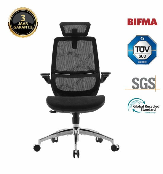 SIHOO M59AS Ergonomischer Bürostuhl – 3D-verstellbare und um 90° hochklappbare Armlehnen – Doppelte Rückenlehne mit adaptiver Lendenwirbelstütze – Sattelförmiges Sitzkissen – Hochwertiges Netzgewebe – BIFMA/SGS-zertifiziert – Bis zu 150 kg – 43,5 x 50,5 x