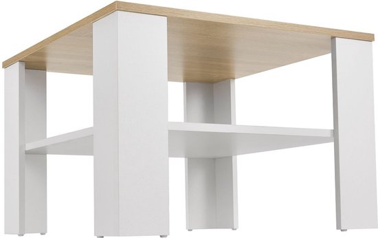Couchtisch aus Holz - 60 x 60 cm - Weiß / Holzfarbe - 2 Etagen