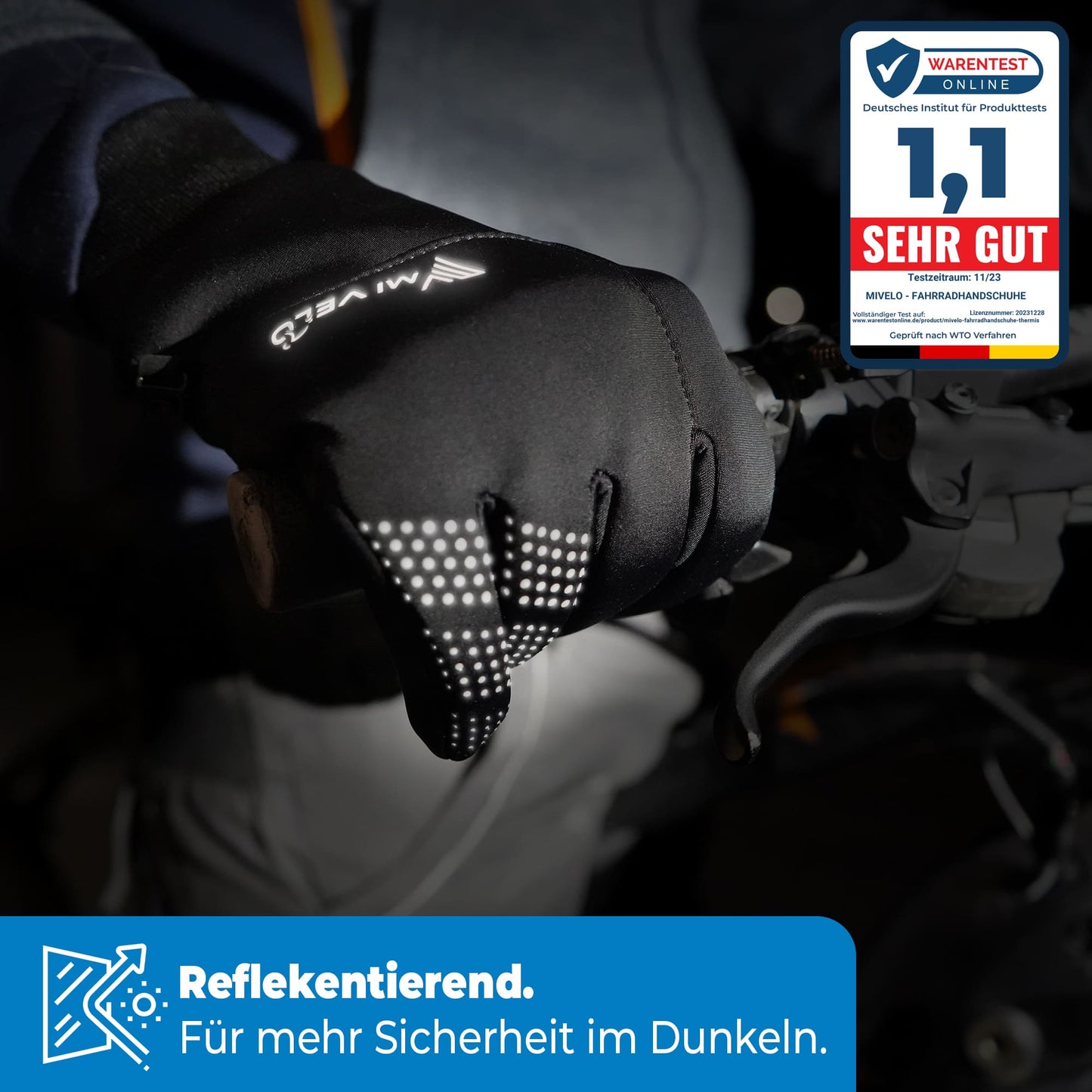 MiVelo Winddichte & Wasserabweisende Fahrradhandschuhe - Unisex - Schwarz - Größe M