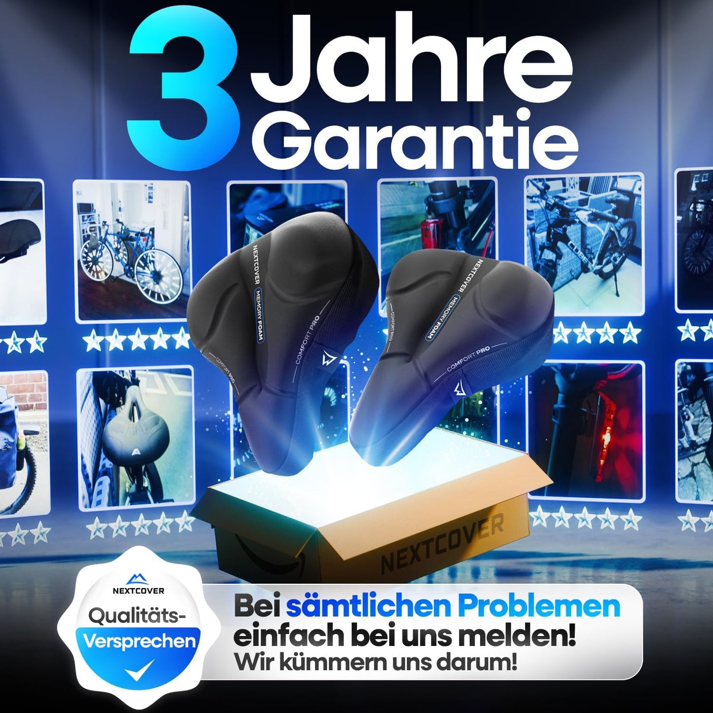 Nextcover Fahrradsattelbezug mit Memory Foam 4.0 und ergonomischem Gelkissen – universeller, bequemer Sattelbezug für Damen- und Herren-Trekkingräder