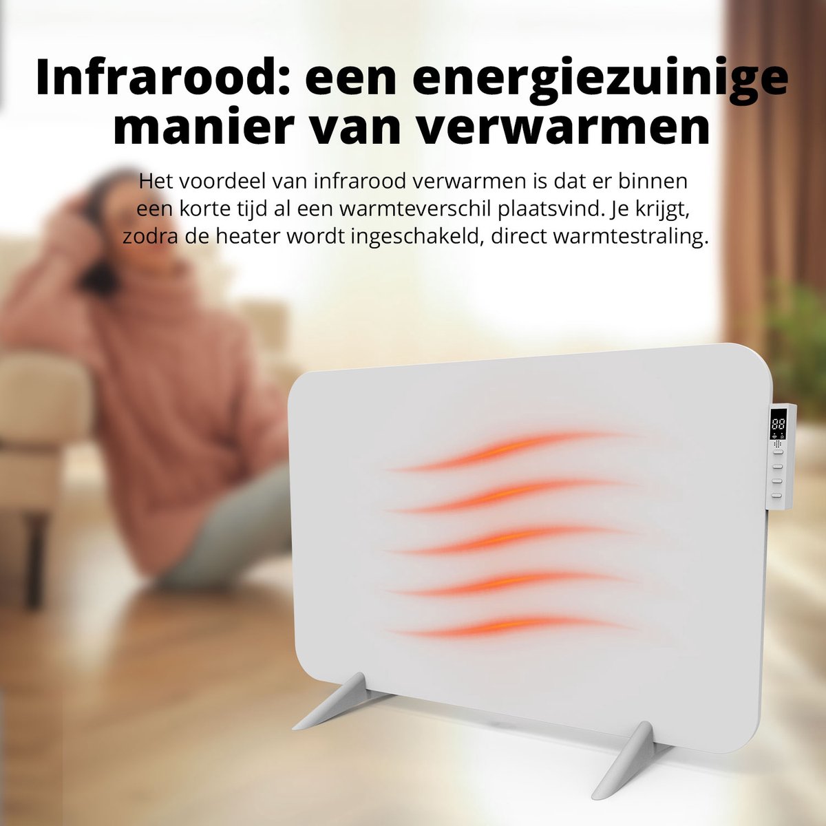 FlinQ Infrarotheizung - 450 W - Bis zu 12 m² - Inkl. Thermostat - 45 x 72,5 x 2,8 cm - Weiß
