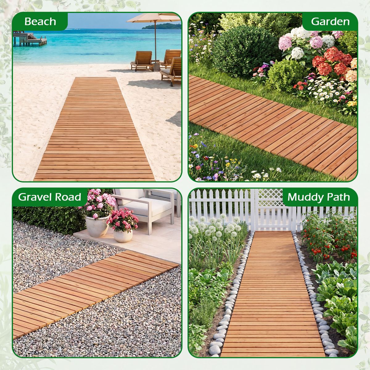 Coast Gartenlaufbrücke aus Holz – ausrollbar – rutschfeste Oberfläche – hellbraun 245 x 55 cm