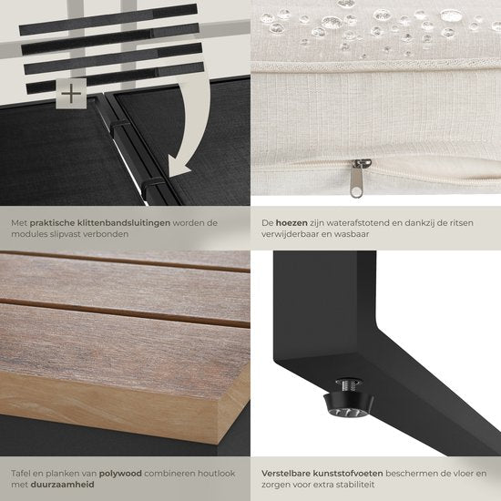 tectake® Gartenset - Loungeset 4-teilig - Wetterfeste Gartenmöbel mit Aluminiumgestell und Polyholztisch - Verstellbare Rückenlehne - Gartenmöbelset mit Kissen - Ideal für Garten, Balkon und Terrasse
