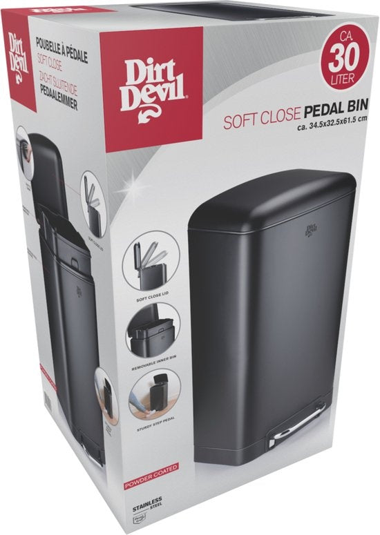Dirt Devil Treteimer 30 Liter - Abfalleimer - Edelstahl - Schwarz