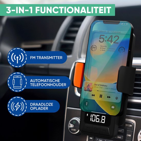 Serve 3in1 Bluetooth FM Transmitter, Telefonhalterung Auto & drahtloses Schnellladegerät 15W - Car Kit für Musik - Telefonhalterungen Autozubehör - berührungsloses Autoladegerät - Lüftungshalterung