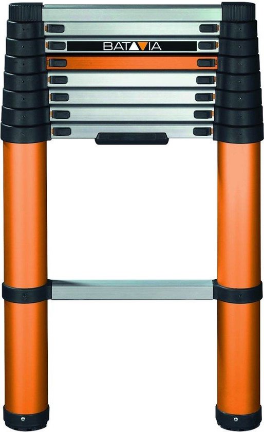 Batavia Teleskopleiter 2.63m - SoftClose & AntiSlip - Ausgezogene Länge 263cm - Anti-Rutsch - Patentierte Soft-Close - Max. Belastung 150kg - Arbeitshöhe 363cm - Giraffe Air