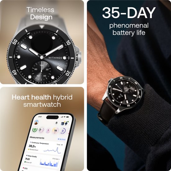 Withings ScanWatch Nova – 42 mm Hybrid-Smartwatch – EKG, Vorhofflimmern-Erkennung, SpO₂-Messung, Herzfrequenzmesser, Schlaf-Tracker, 24/7-Temperaturmessung, 35 Tage Akkulaufzeit, Saphirglas, wasserdicht bis 10 ATM