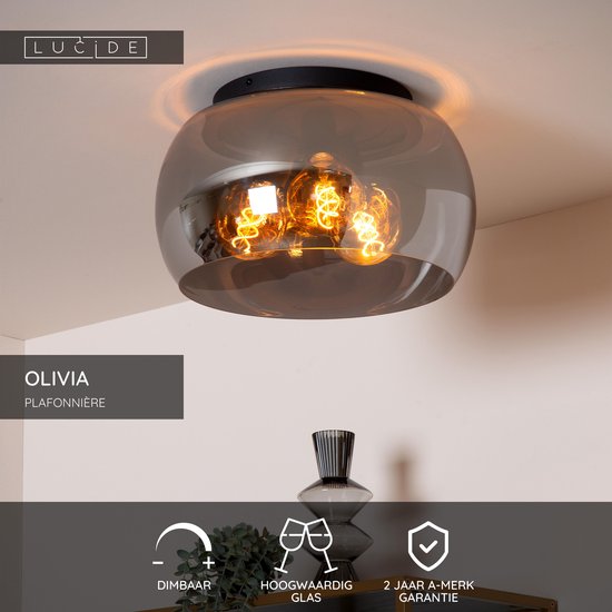 Lucide OLIVIA – Deckenleuchte – Ø 40 cm – 3xE27 – Rauchglas
