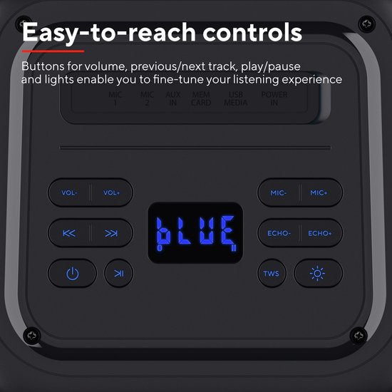 Trust Azura – Bluetooth-Lautsprecher – Partybox – Kabellos – RGB-Beleuchtung – Bis zu 11 Stunden Akkulaufzeit – Schwarz