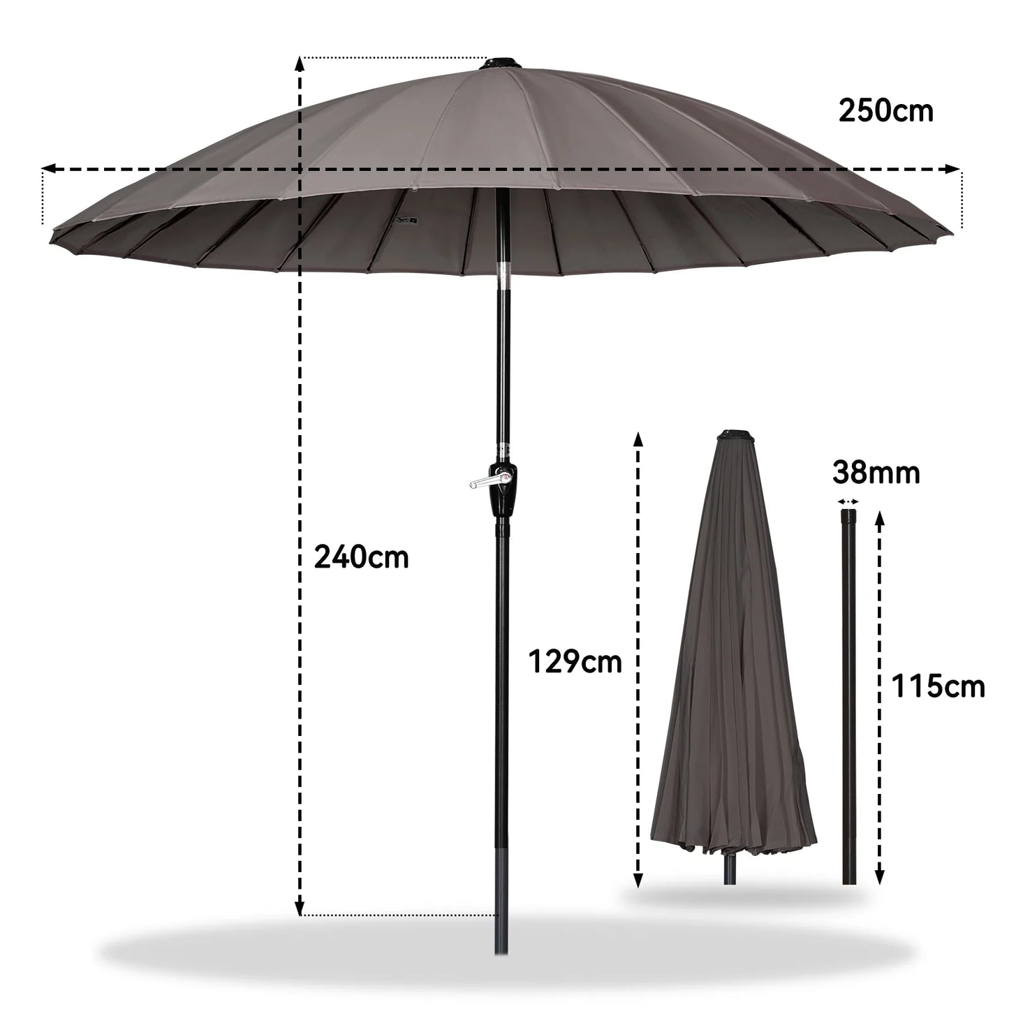 Angel Living 250 cm neigbarer Gartenschirm, beige – Handkurbel, UV-Schutz, Aluminiumgestell
