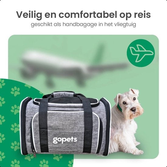 Gopets Tragetasche Hund und Katze - Hundetasche - Reisetasche - Katzentasche - Geeignet für Flugzeuge - Bis zu 5,5 kg - Grau