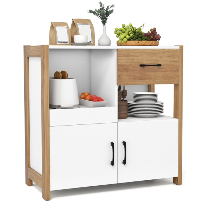 Coast Sideboard mit 2 Türen und einer Schublade – Weiß – 82 x 40 x 81 cm – Ausziehbare Ablage, modern-ländlicher Stil