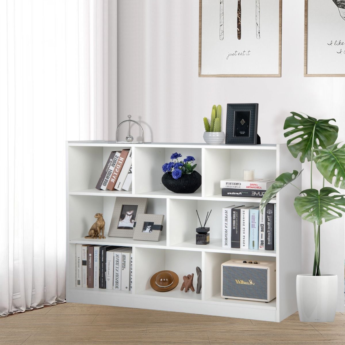 Coast Kinderbücherschrank – 3 Ebenen – 8 Einlegeböden – weiß – 122 x 32 x 93 cm
