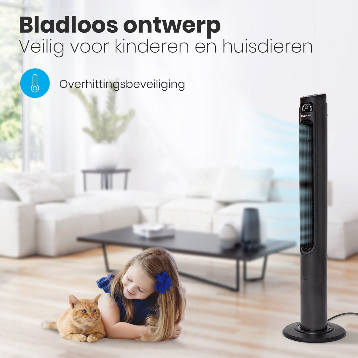 Auronic Tower Fan - Standventilator mit Fernbedienung - Timer - 55W - 45dB - 118cm - Dunkelgrau