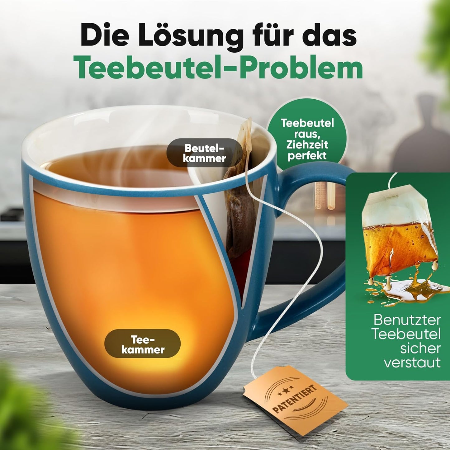 Neighbour's Friend Patentierte Teetasse blau Geschenk Box I Keramik Tasse groß 325ml I Teebecher Steingut I Keramiktasse für Tee I Spülmaschinengeeignete Teetassen I Modernes Design für Teetrinker