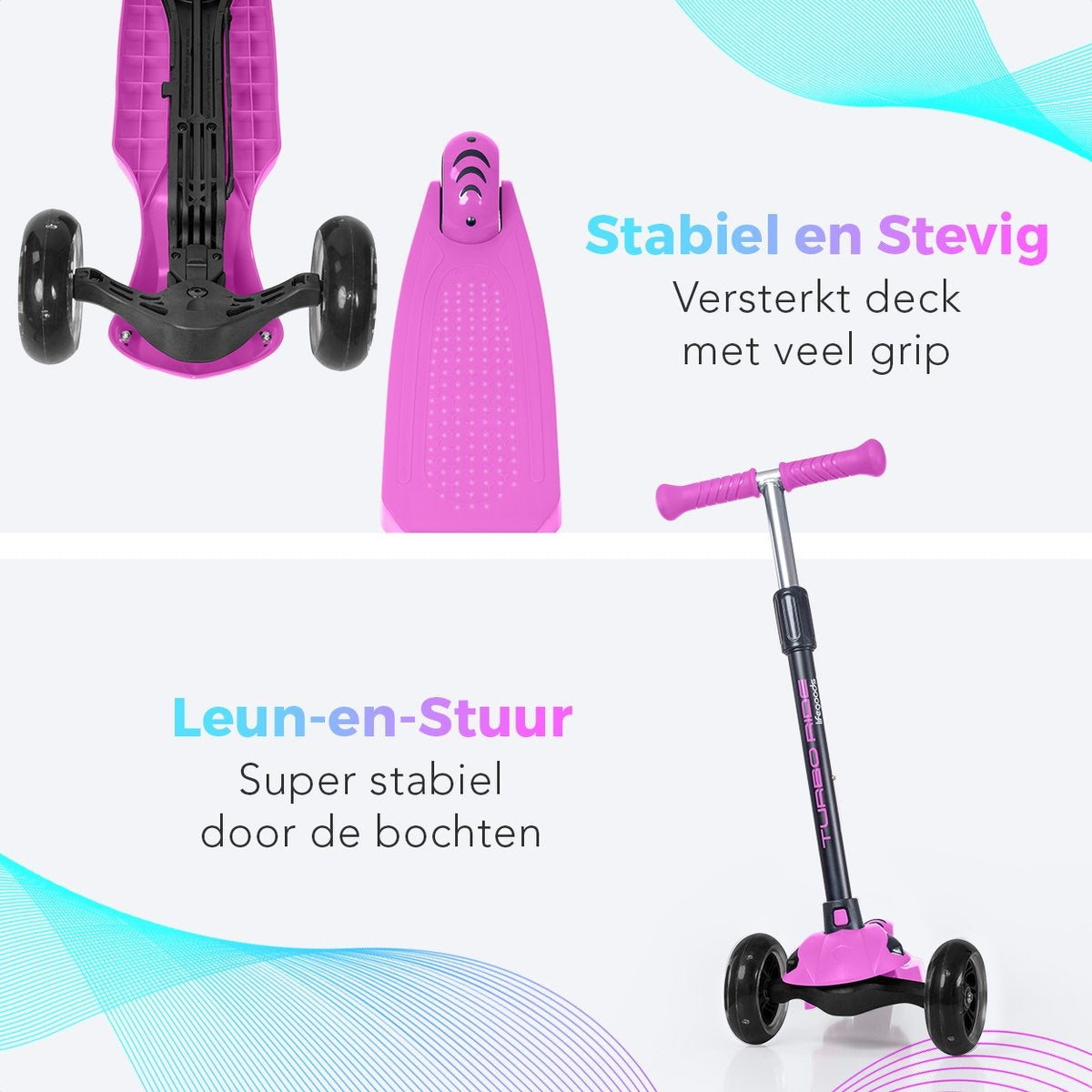 LifeGoods TurboRide Kinder-Roller - Alter 5-8 Jahre - 3 leuchtende Räder - Jungen/Mädchen - Pink