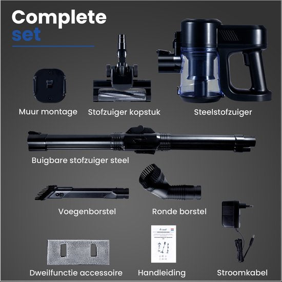 Saaf G90 Stabstaubsauger mit Wischfunktion - 8-teiliges Set mit biegbarem Griff - 26.500Pa - Staubsauger ohne Beutel - 200W - Kabellos - Schwarz