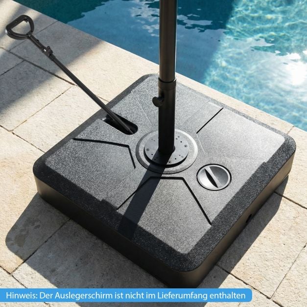 Coast Sonnenschirmständer 84 × 84 × 20 cm – Mobiler, befüllbarer Sonnenschirmständer für bis zu 150 kg mit 4 Rädern und ausziehbarer Zugstange – Schwarz