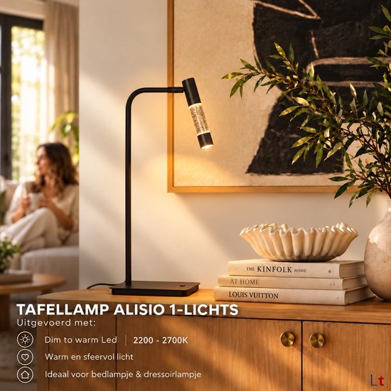 Tischlampe Alisio 4593ZW, schwarz, mit mundgeblasenem Glas, dimmbar, 47 cm hoch, Steinhauer Design-Beleuchtung