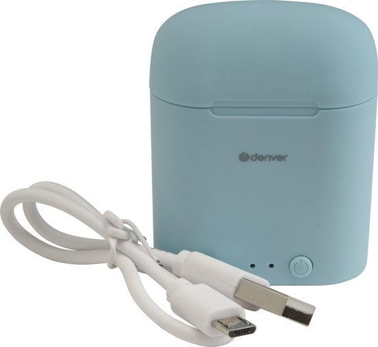 Denver TWE-46 - Ohrhörer - Drahtlos - Drahtlose Ohrhörer - Bluetooth - mit Ladeetui - Freisprecheinrichtung - Sport - Headset - In-Ear - Bluetooth 5.0 - Hellblau