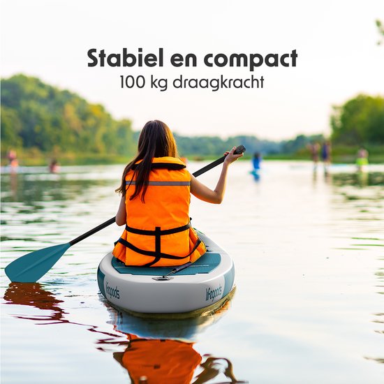 LifeGoods SUP Board All-round Compact - 100 KG Tragfähigkeit - 300 x 76 cm - Aufblasbar - Komplettes SUP Paket - Weiß/Tiefes Aqua