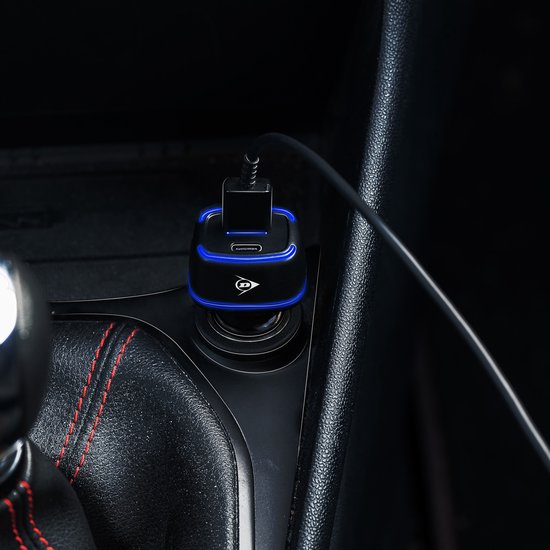Dunlop Autoladegerät USB - mit USB-A und USB-C Anschluss - Power Delivery/ Schnellladung 18W - Anschluss an Zigarettenanzünder Auto - Kunststoff - Schwarz