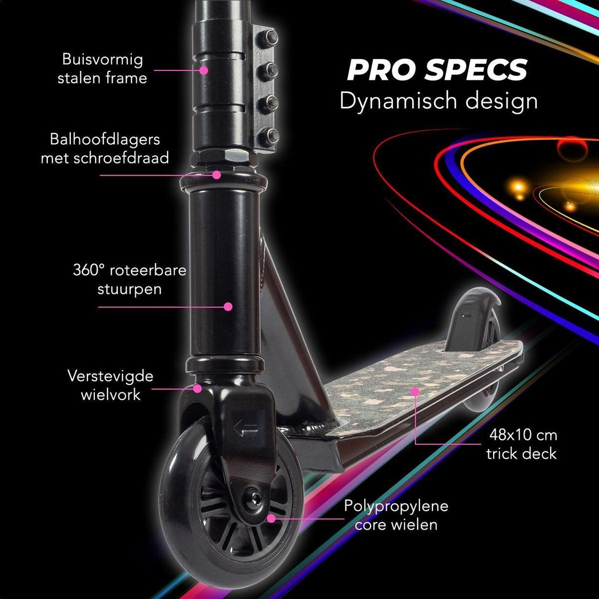 LifeGoods StuntRider - Stunt-Scooter - Stufe 8+ Jahre - 100mm Räder - Jungen/Mädchen - Schwarz