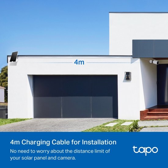 TP-Link Tapo A200-Solarpanel – Entwickelt für Tapo-Batteriekameras – 4,5 W Ladeleistung – IP65 wetterfest – 4 m Kabel – um 360 Grad drehbar