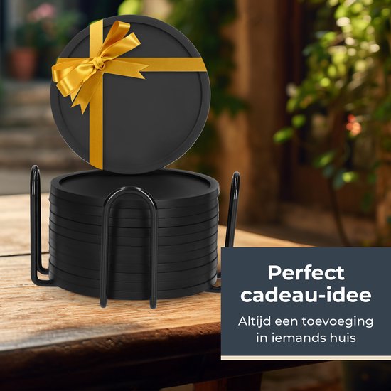 Castagnola Silikon-Untersetzer - Untersetzer für Gläser - Design-Untersetzer mit Halter - Untersetzer-Set - Anti-Rutsch - 12er-Set - Schwarz
