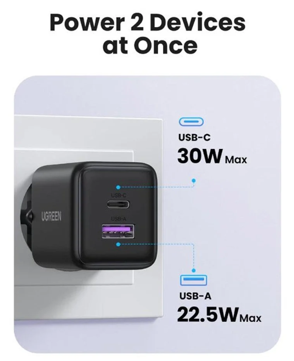 Ugreen X516 GaN-Netzladegerät 30 W – Rosa – USB-A & USB-C