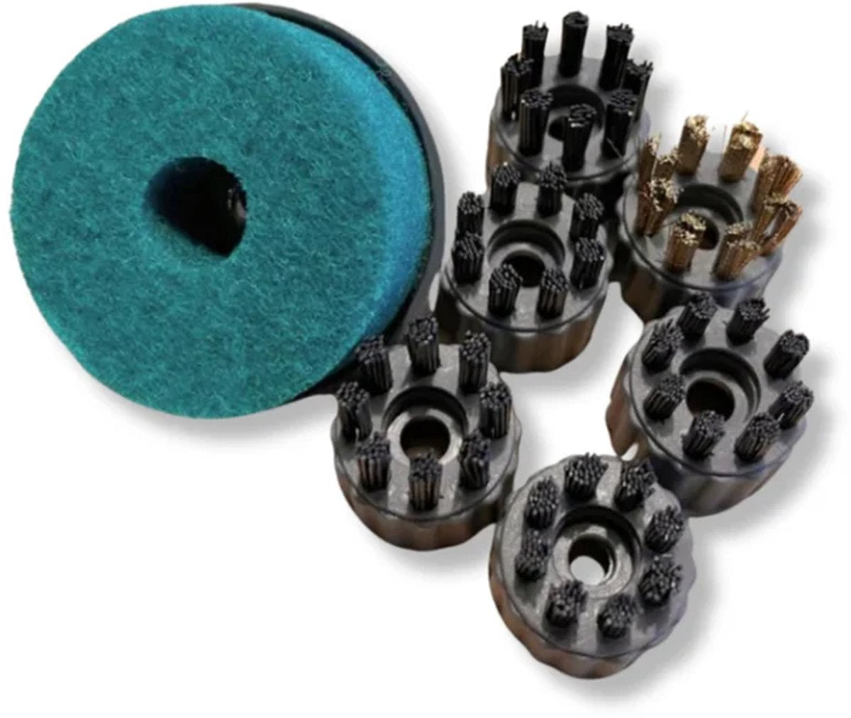 Techweise TS1 Bürstenset für Dampfreiniger – 7-teilig mit Nylonbürsten, Stahlbürste und Scheuerschwamm