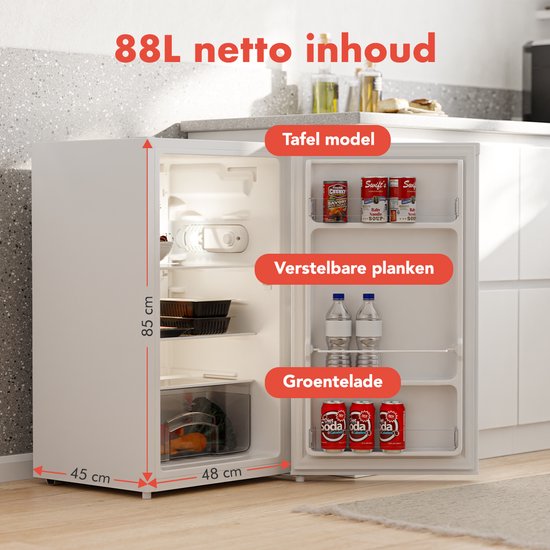 KitchenBrothers Kühlschrank - 88L - Kühlschrank - Tischmodell - Kühlschrank - Freistehend - Weiß