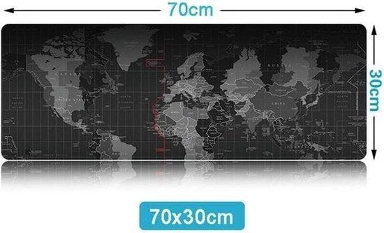 Professionelle Weltkarte Schreibtischunterlage | Großes XXL-Mauspad | Gaming-Matte | Desktop-Matte | Anti-Rutsch | Schwarz - 70x30