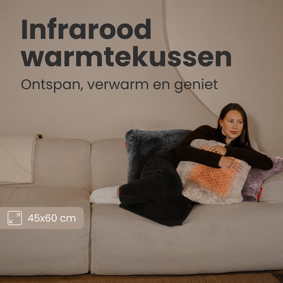Auronic Wärmekissen - Teddy - 45x60 - Kabellos - Wiederaufladbar - Elektrisches Kissen - Infrarot - Taupe