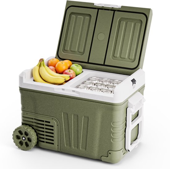 Auronic Electric Cool Box - Kompressor - 2 Zonen - 33L - 12/24V und 240V - Kühlen und Gefrieren - Campingkühlschrank - Frigobox Auto - Mit Rädern und Griff - Grün