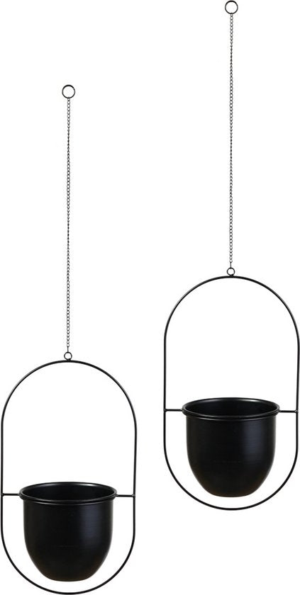 Lifa Living Modern Plant Hangers - 2er Set - Schwarze Pflanzenhalter - Hängende Blumentöpfe aus Metall - Blumenaufhänger für Innenräume - 21 x 15 x 38 cm