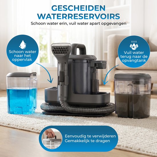Powell Dampfreiniger – Teppichreiniger – Fleckenentferner – Sofa-Reiniger – Möbelreiniger – Teppichreiniger-Staubsauger – Reinigungsgerät – Teppichreiniger – 1800 Watt – Grau