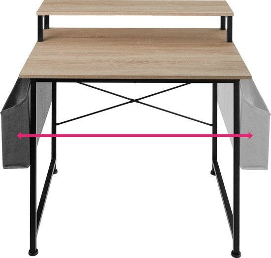 tectake - Everett Schreibtisch - 80 cm breit - Computertisch - mit Ablage und Organizer - hellbraun - 404663