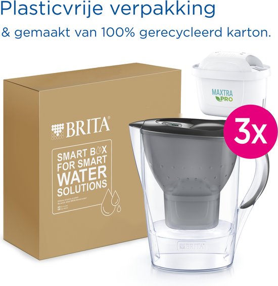 BRITA Wasserfilterkanne Marella Cool – 2,4 l – Grau – inkl. 3 MAXTRA PRO Pure Performance Wasserfilterkartuschen – Vorteilspackung