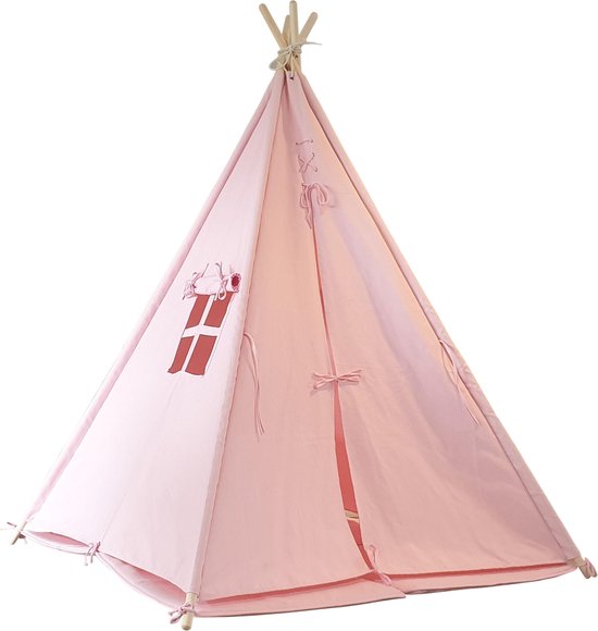 Sunny Alba Tipi-Zelt Pastellrosa - Wigwam-Spielzelt mit Fenstern - 120x120x160cm - mit Kuscheldecke