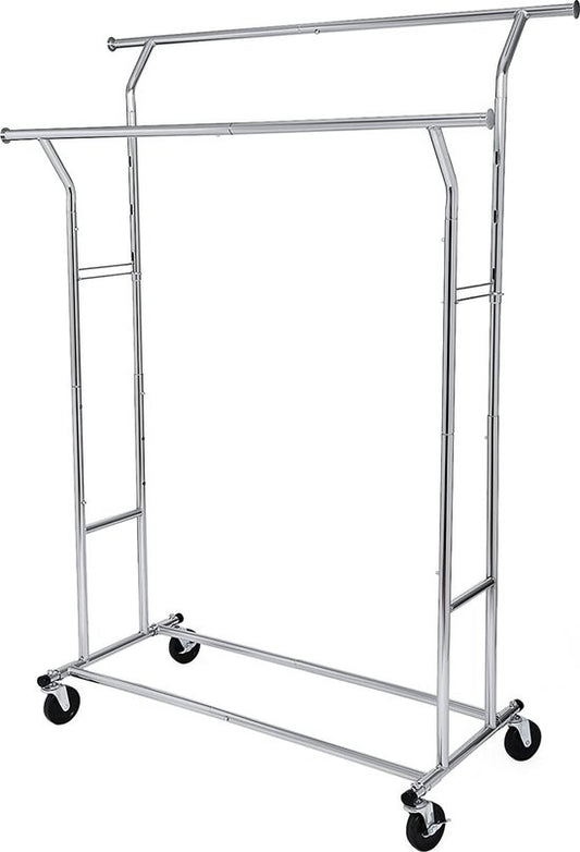 O'DADDYÂ® Kleiderständer - Garderobenständer - Doppelstab - ausziehbar und verstellbar - stabiles Design - 110 kg Tragkraft - Metall - Silber