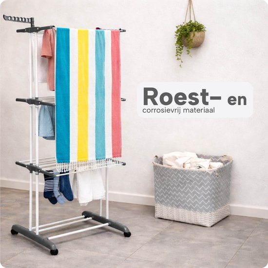 Zusammenklappbarer Wäscheständer mit Rollen – 6 Ablagen – Rostfrei – Für den Innen- und Außenbereich – Platzsparend – XXL-Wäscheständer – BREND BR-2250