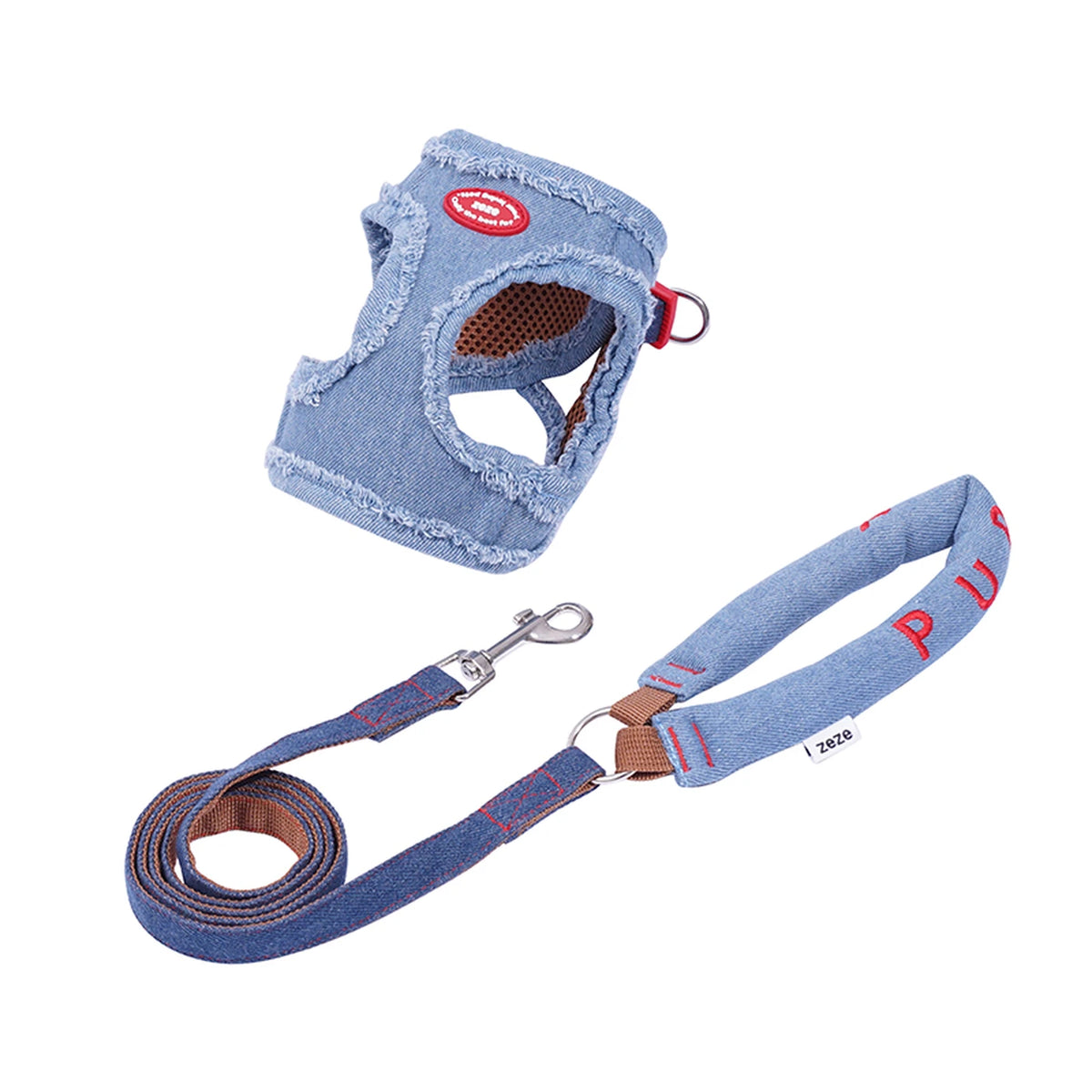 Zeze Denim Hundegeschirr – Größe S – Brustumfang 34–42 cm – Für kleine Hunde von 2,5–5 kg