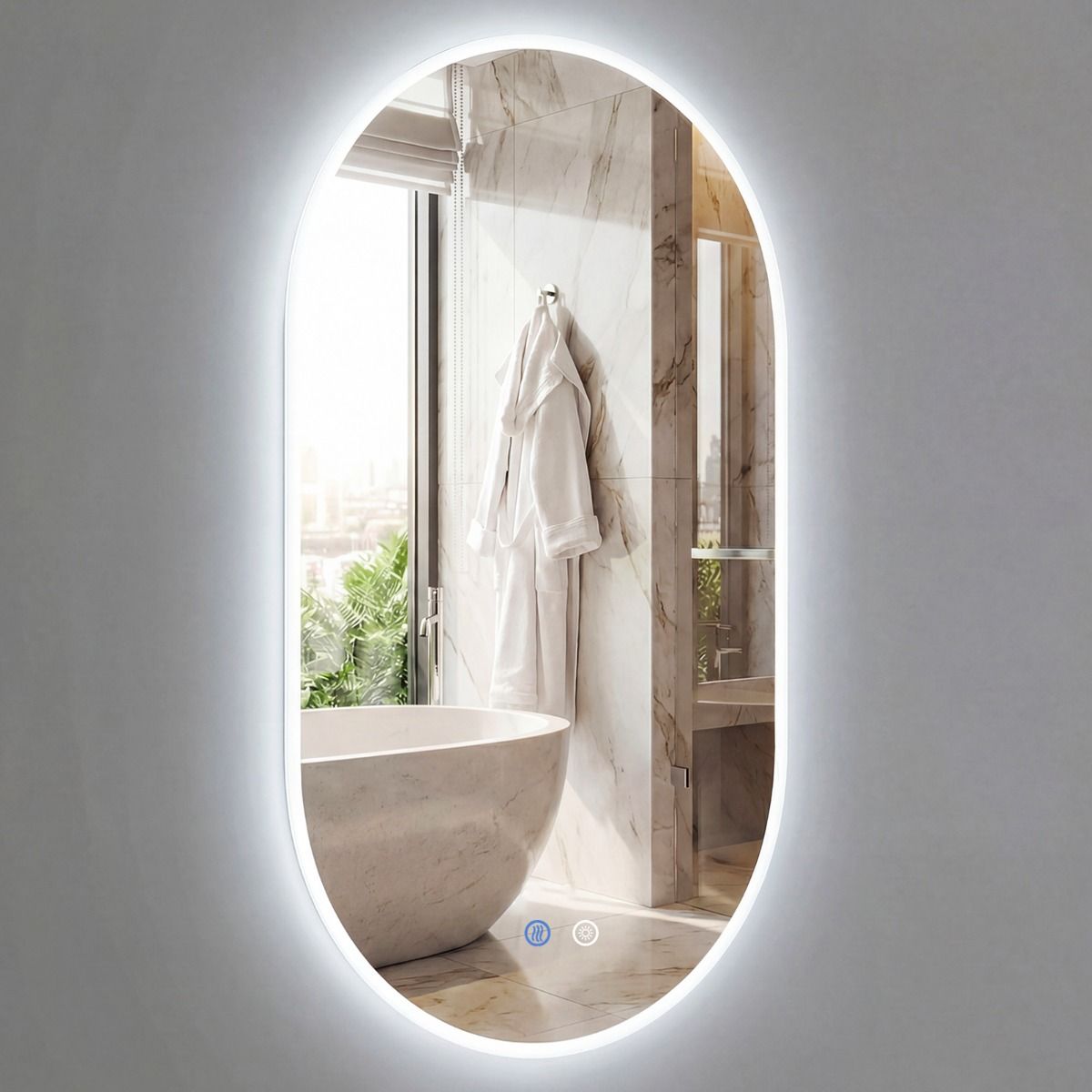 Coast Badezimmerspiegel mit LED-Beleuchtung – Antibeschlagfunktion – Touch-Bedienung – 90 x 55 cm – silber