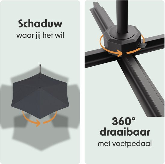 LifeGoods Sonnenschirm - Ø300 cm - 30° neigbar - One-push System - Wasserdicht - mit Bezug - Anthrazit