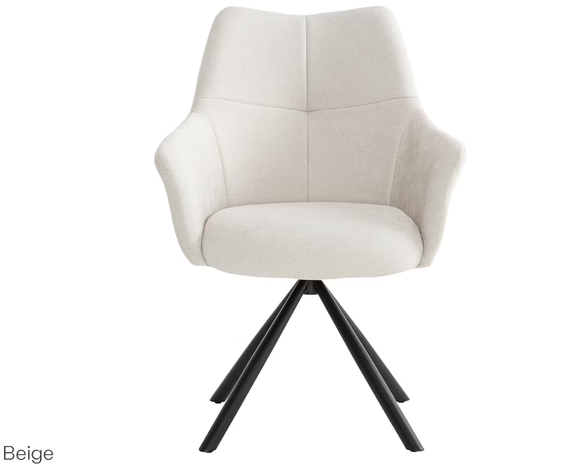 Criks Design - Esstisch-Drehstuhl Oliver - 180° Auto Return - 89,5x62x64,5 cm - Bull Denim/Metall - Beige