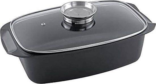 alpina Bratpfanne - Auflaufform Rechteckig - 39.5x22.5x10.8cm - 5.5L - Edelstahl - Schwarz