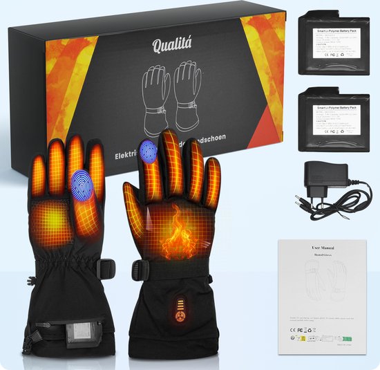 Qualitá® Beheizte Handschuhe - Beheizte Handschuhe - Wasserbeständig - Elektrische Handschuhe Größe M - Mit Touchscreen-Kompatibilität - Wintersport - Wiederaufladbar -
